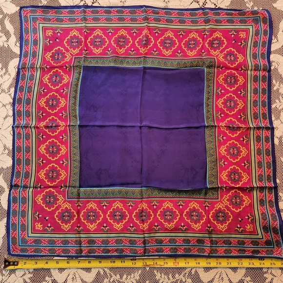 Vintage Accessories - Vintage Pure Silk Scarf  25x25 Excellent Jewel Tones!